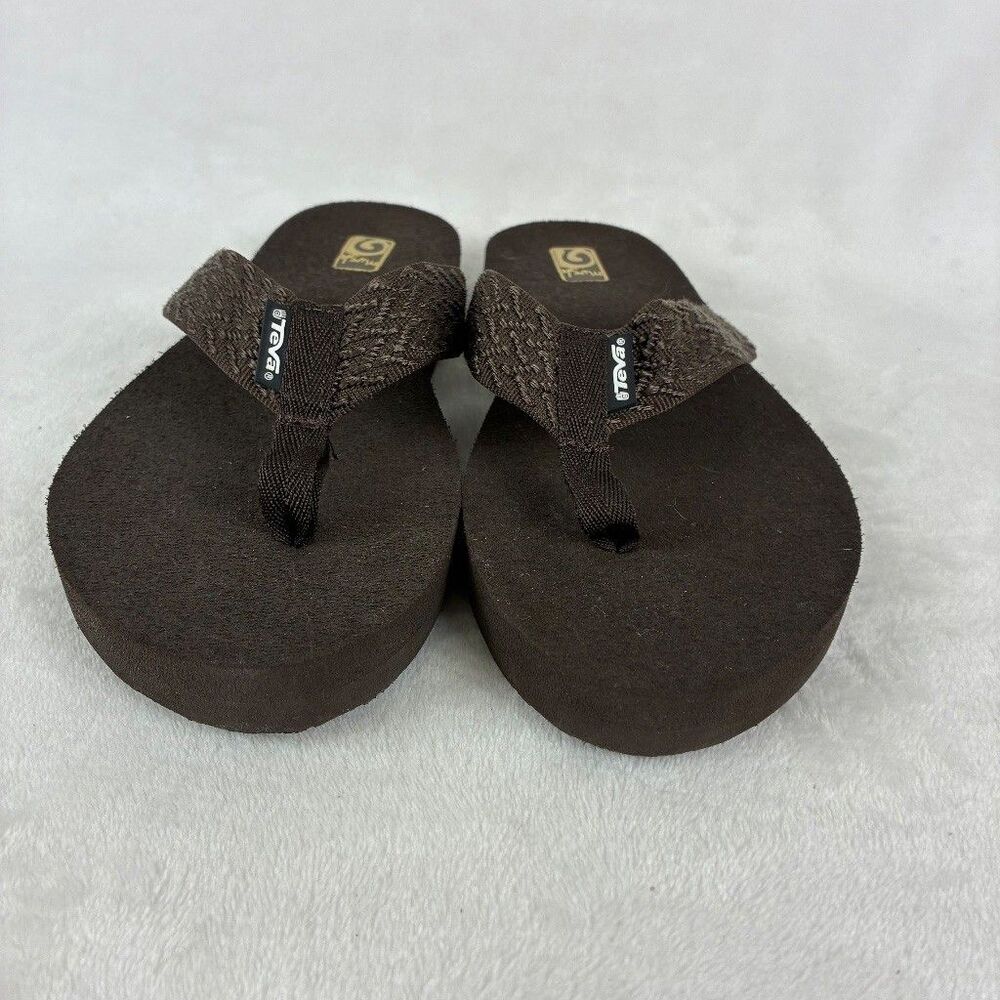 Teva Mush II Flip Flop Sandals Womens 9 Brown Woven Strap S/N 4198 Beach Comfort - Picture 4 of 11